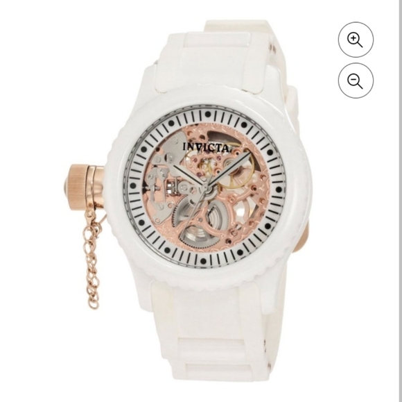 Invicta Women's 1827 Russian Diver Lefty White Ceramic Rose Gold Skeleton Watch - Picture 2 of 12